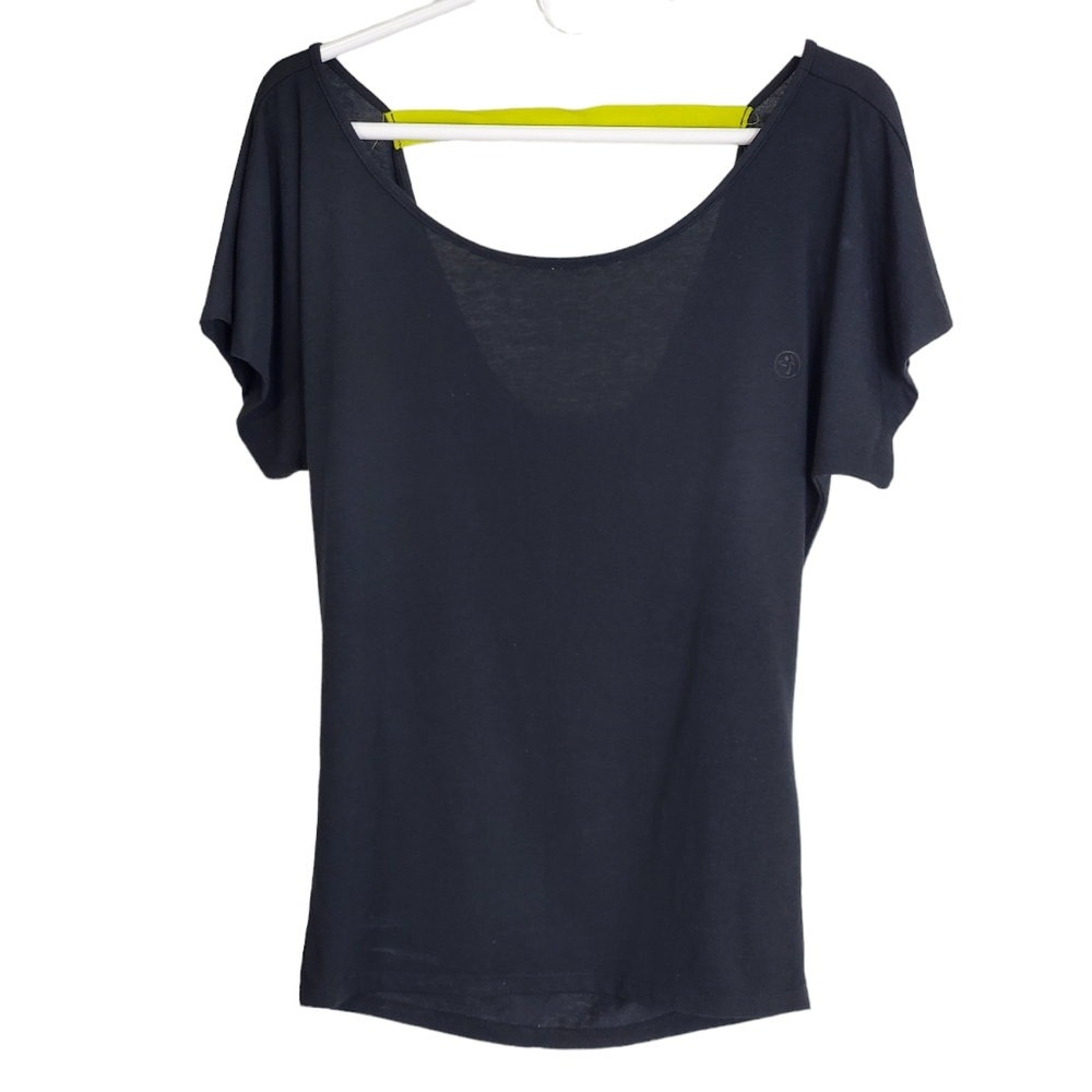 Zumba Wear Shirt S/XS Black Top with Elastic Yellow Band